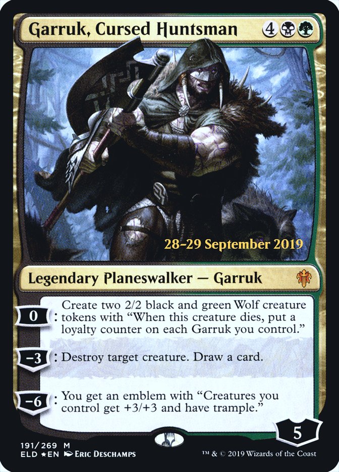 Garruk, Cursed Huntsman [Throne of Eldraine Prerelease Promos] | Kessel Run Games Inc. 
