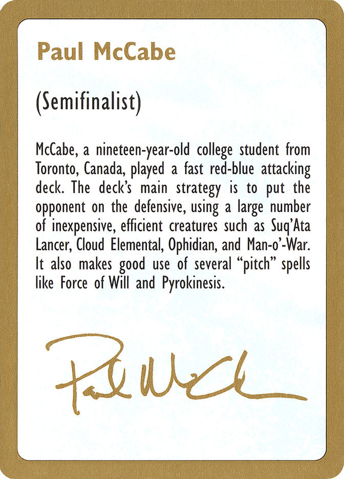 Paul McCabe Bio [World Championship Decks 1997] | Kessel Run Games Inc. 