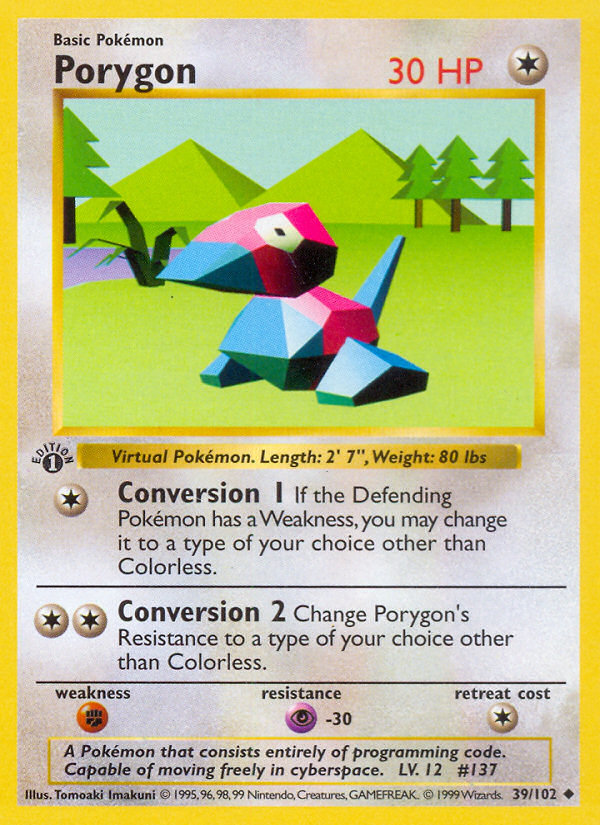 Porygon (39/102) (Shadowless) [Base Set 1st Edition] | Kessel Run Games Inc. 