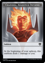 Chandra, Awakened Inferno Emblem // Wizard Double-Sided Token [Commander Masters Tokens] | Kessel Run Games Inc. 