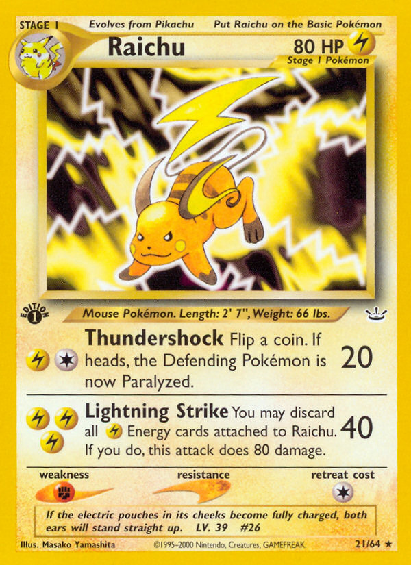 Raichu (21/64) [Neo Revelation 1st Edition] | Kessel Run Games Inc. 