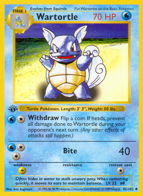 Wartortle (42/102) (Shadowless) [Base Set 1st Edition] | Kessel Run Games Inc. 