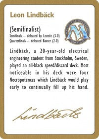 1996 Leon Lindback Biography Card [World Championship Decks] | Kessel Run Games Inc. 
