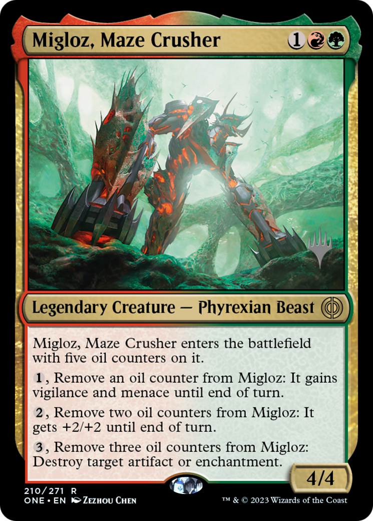 Migloz, Maze Crusher (Promo Pack) [Phyrexia: All Will Be One Promos] | Kessel Run Games Inc. 