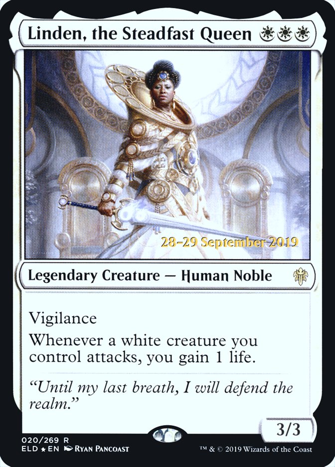 Linden, the Steadfast Queen [Throne of Eldraine Prerelease Promos] | Kessel Run Games Inc. 