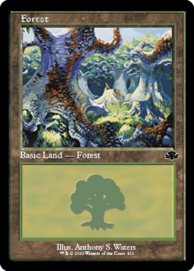 Forest (411) (Retro) [Dominaria Remastered] | Kessel Run Games Inc. 