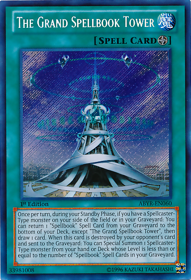 The Grand Spellbook Tower [ABYR-EN060] Secret Rare | Kessel Run Games Inc. 