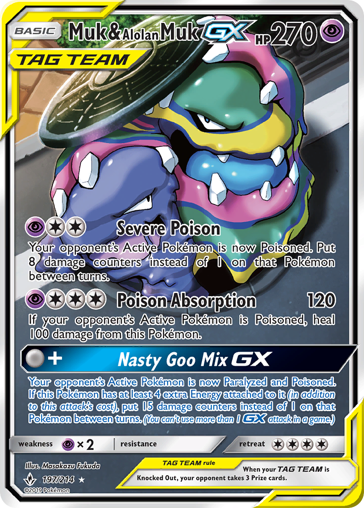 Muk & Alolan Muk GX (197/214) [Sun & Moon: Unbroken Bonds] | Kessel Run Games Inc. 