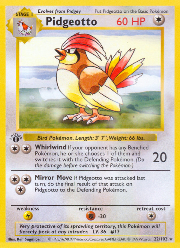 Pidgeotto (22/102) (Shadowless) [Base Set 1st Edition] | Kessel Run Games Inc. 