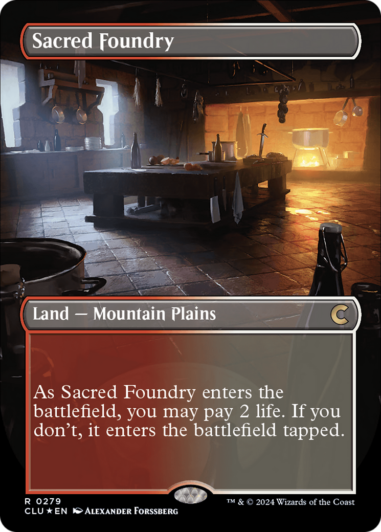 Sacred Foundry (Borderless) [Ravnica: Clue Edition] | Kessel Run Games Inc. 