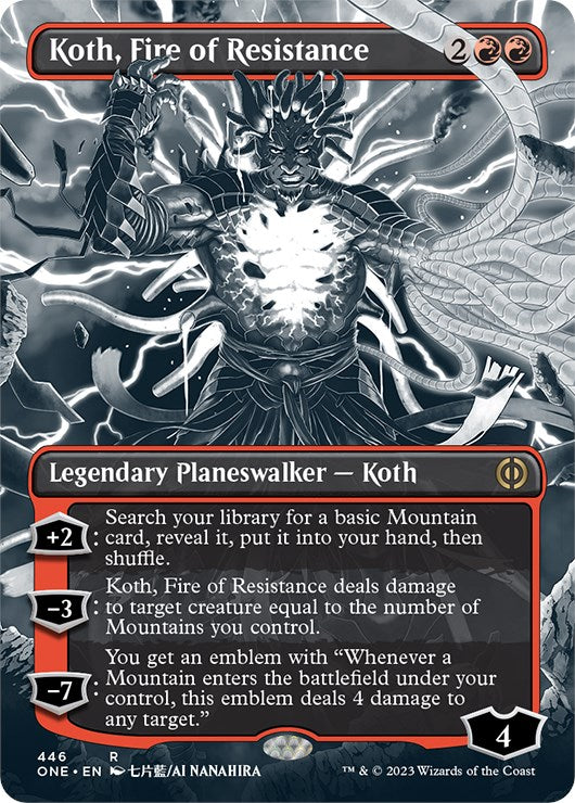 Koth, Fire of Resistance (Borderless Manga Step-and-Compleat Foil) [Phyrexia: All Will Be One] | Kessel Run Games Inc. 