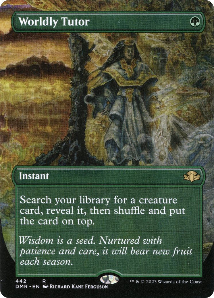 Worldly Tutor (Borderless Alternate Art) [Dominaria Remastered] | Kessel Run Games Inc. 