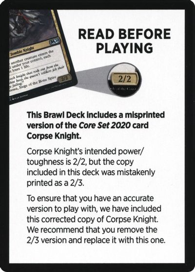 Corpse Knight Reminder Card (Knights' Charge Brawl Deck) [Core Set 2020 Tokens] | Kessel Run Games Inc. 