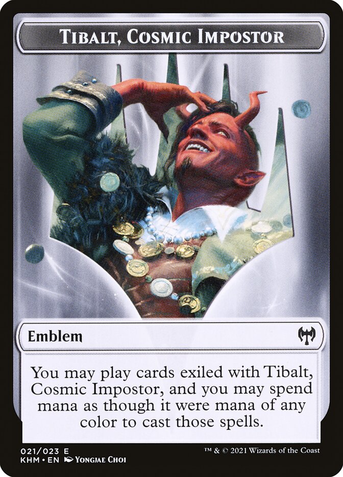 Treasure // Tibalt, Cosmic Impostor Emblem Double-Sided Token [Kaldheim Tokens] | Kessel Run Games Inc. 