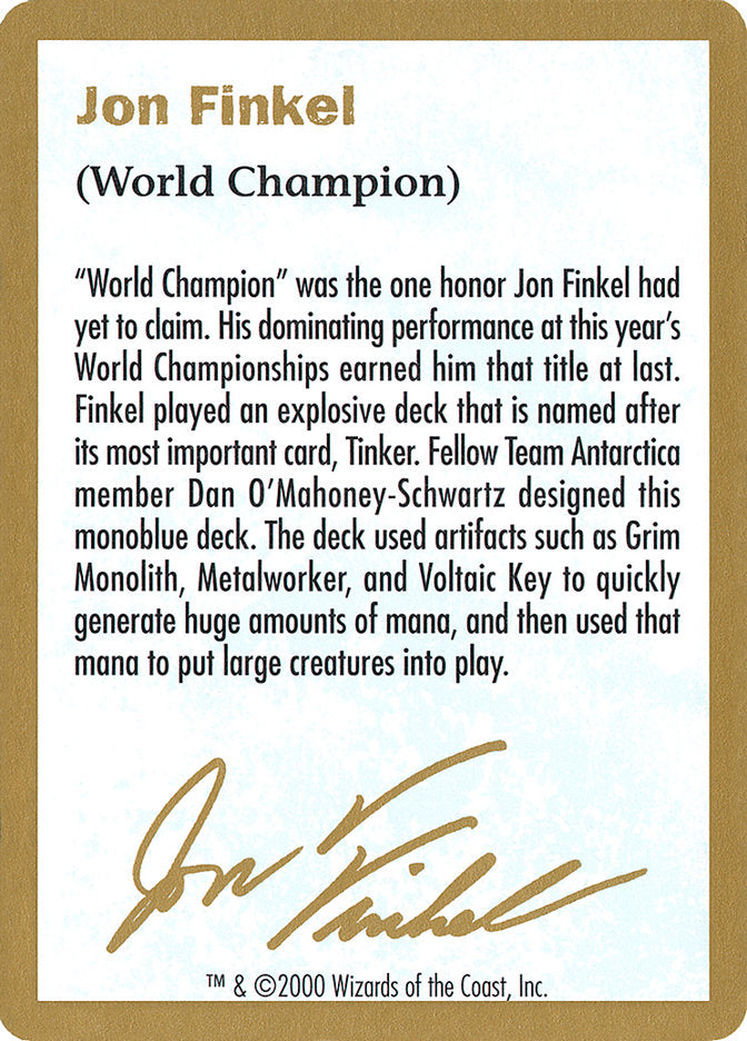 Jon Finkel Bio [World Championship Decks 2000] | Kessel Run Games Inc. 