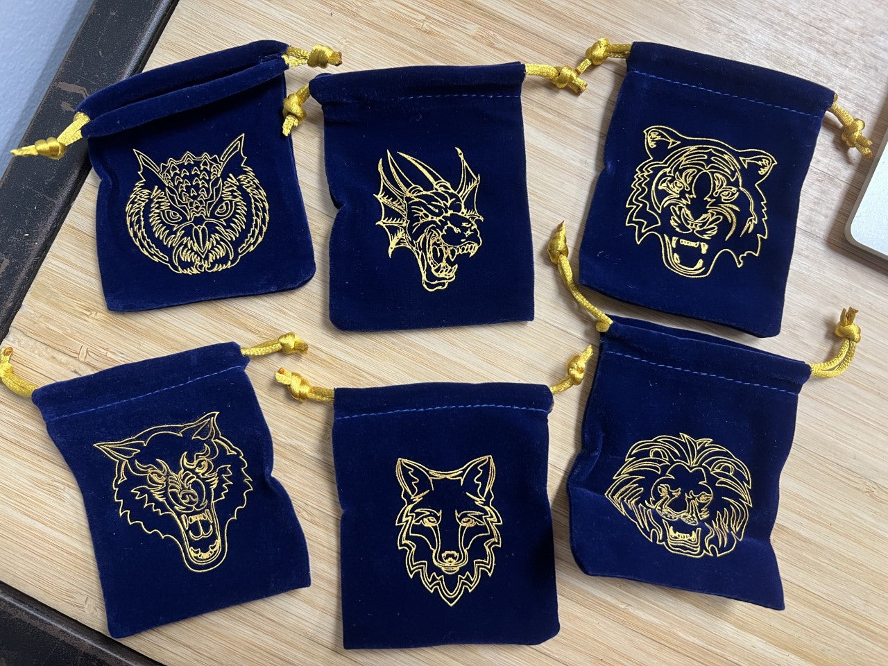 Small Suede Dice Bags with Gold Animal | Kessel Run Games Inc. 